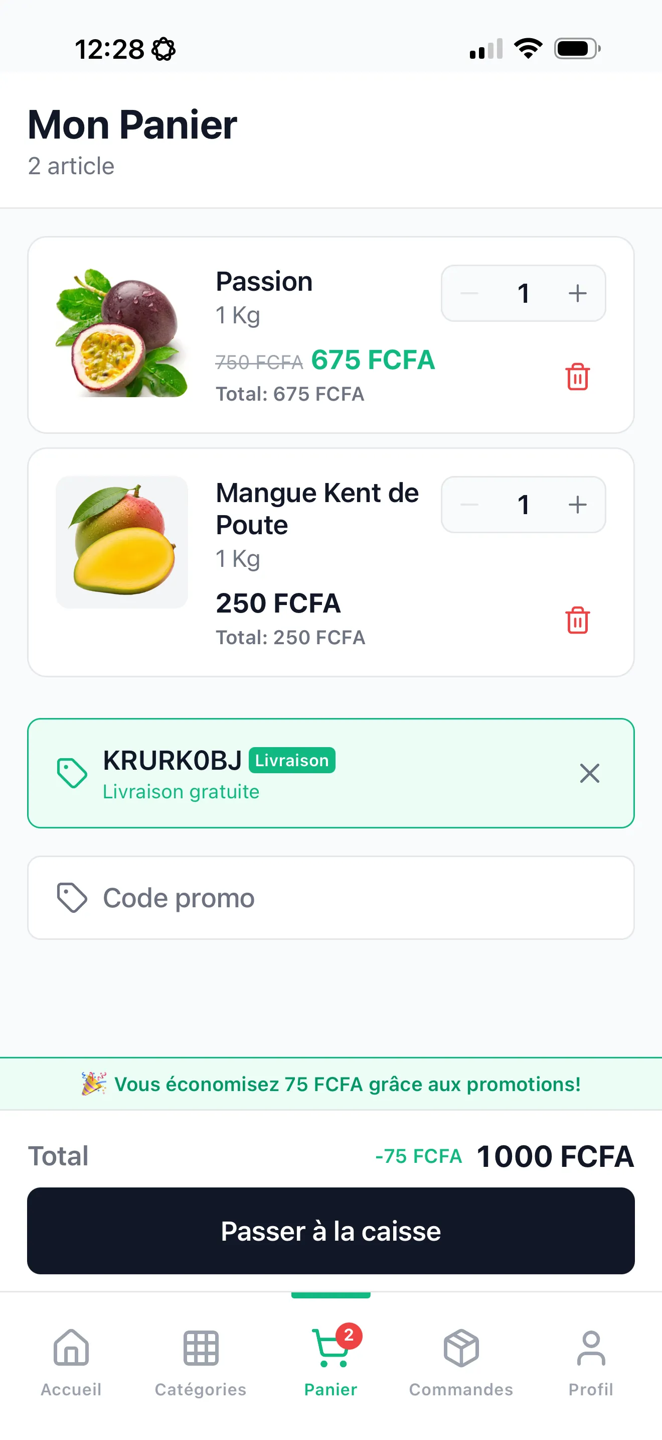 Panier avec Promotions